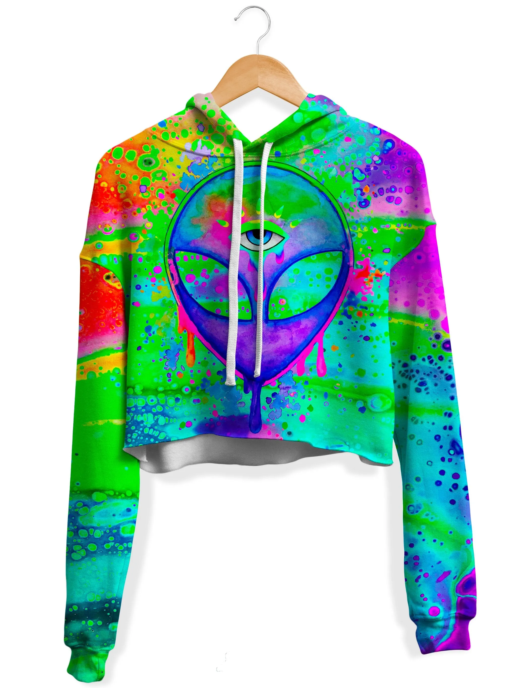 Alien Melt Purple Fleece Crop Hoodie