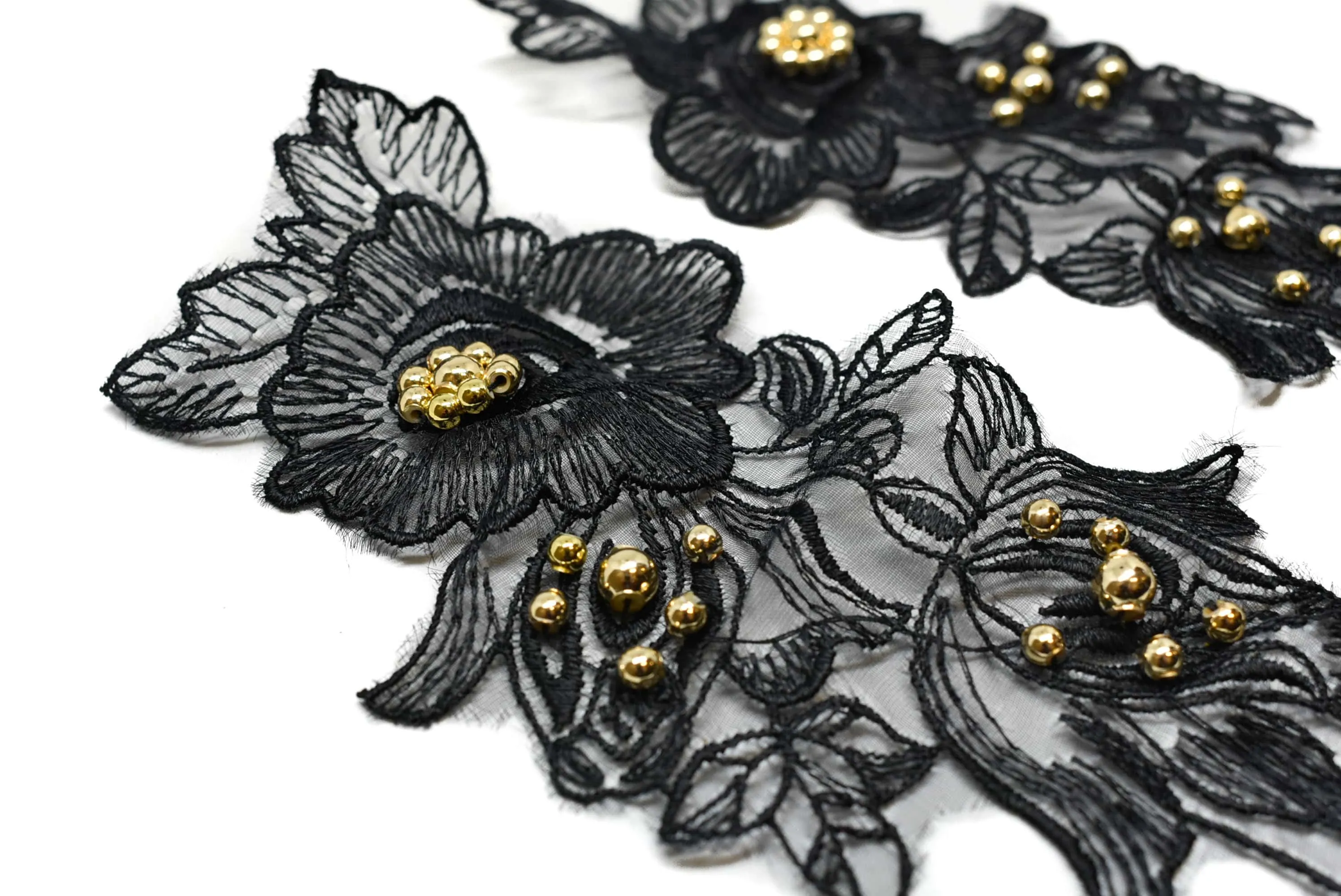 Black Floral Organza Applique (Pair)