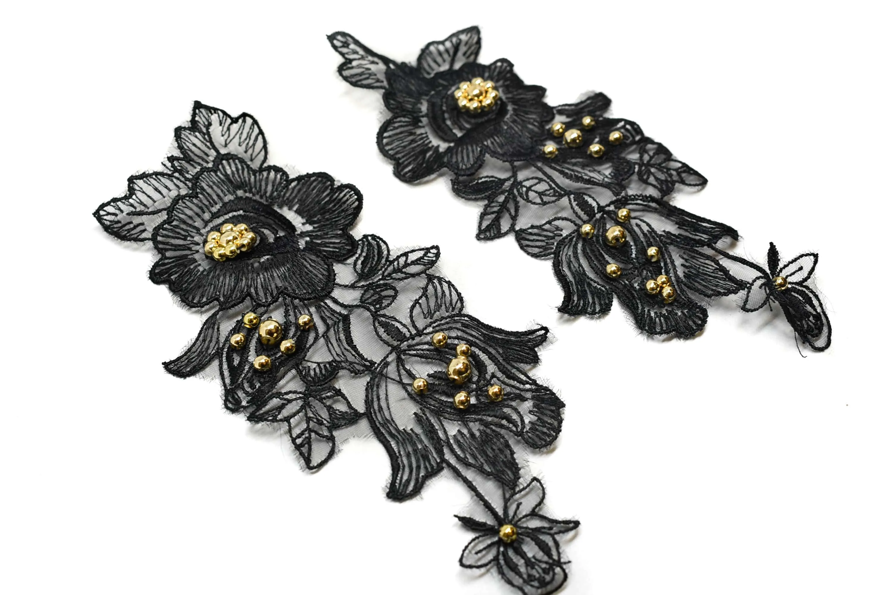 Black Floral Organza Applique (Pair)