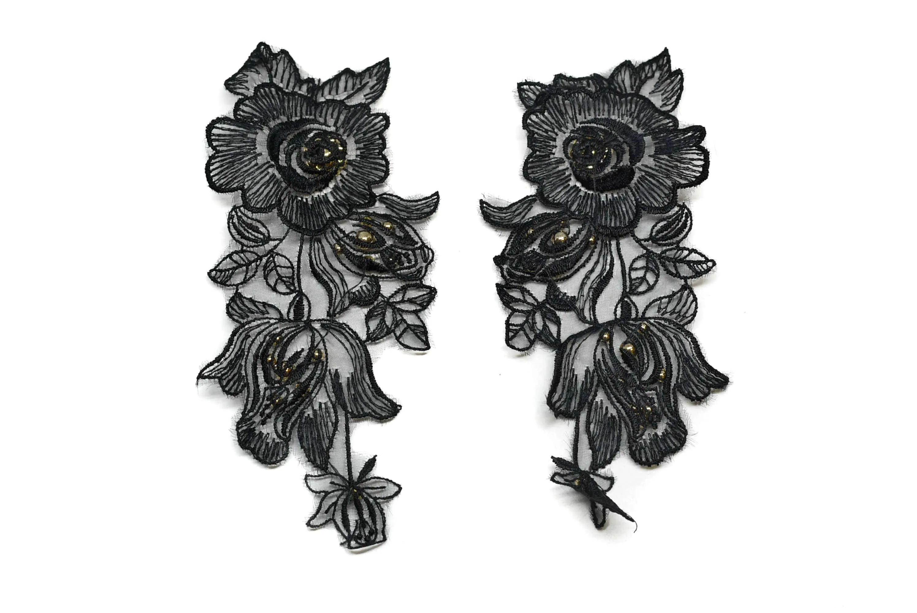 Black Floral Organza Applique (Pair)