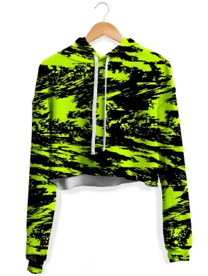 Black Lime Bolt Glitch Fleece Crop Hoodie