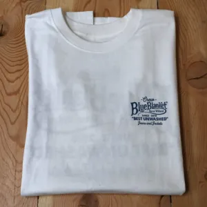 Blue Blanket White T-Shirt with Logo in 100% Cotton