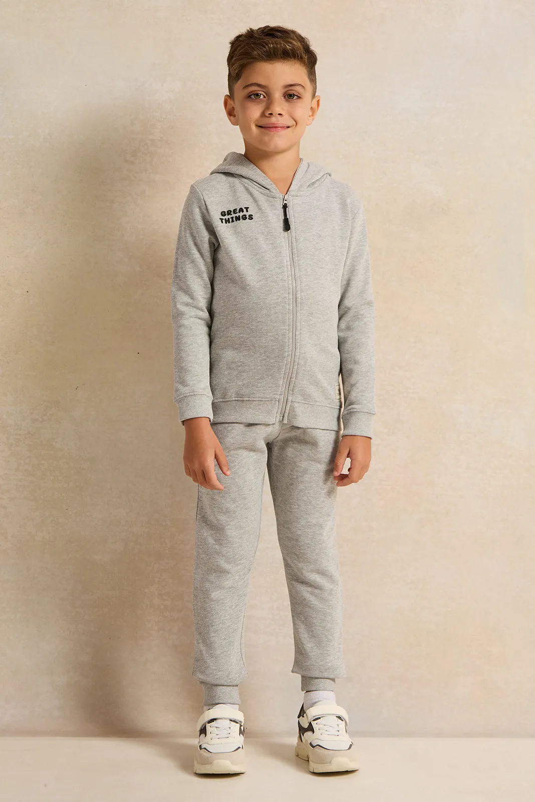 Boys Grey Hooded Zip-Through Jogging Set  (2 Piece)