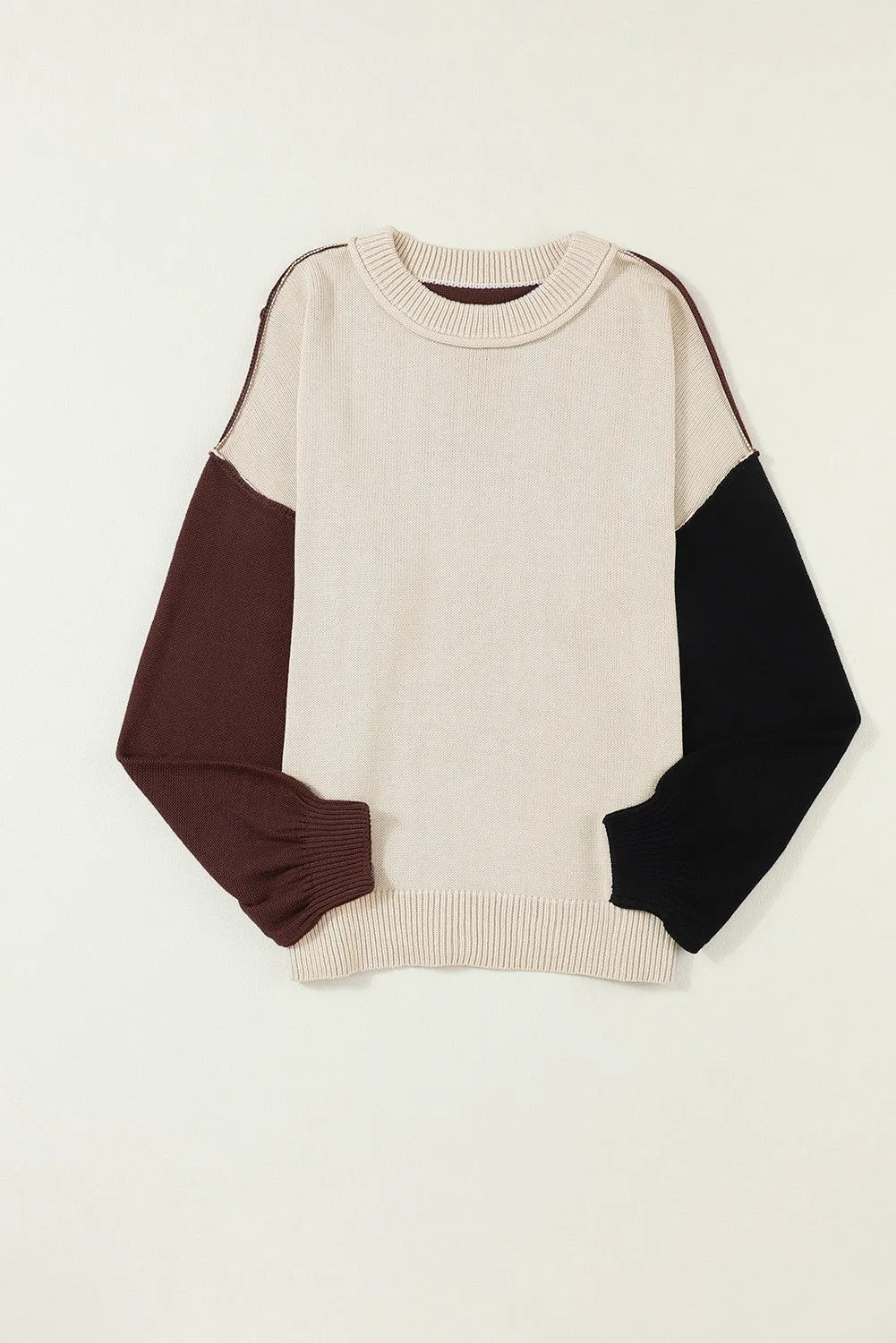 Color my Cozy Color Block Sweater Coffee