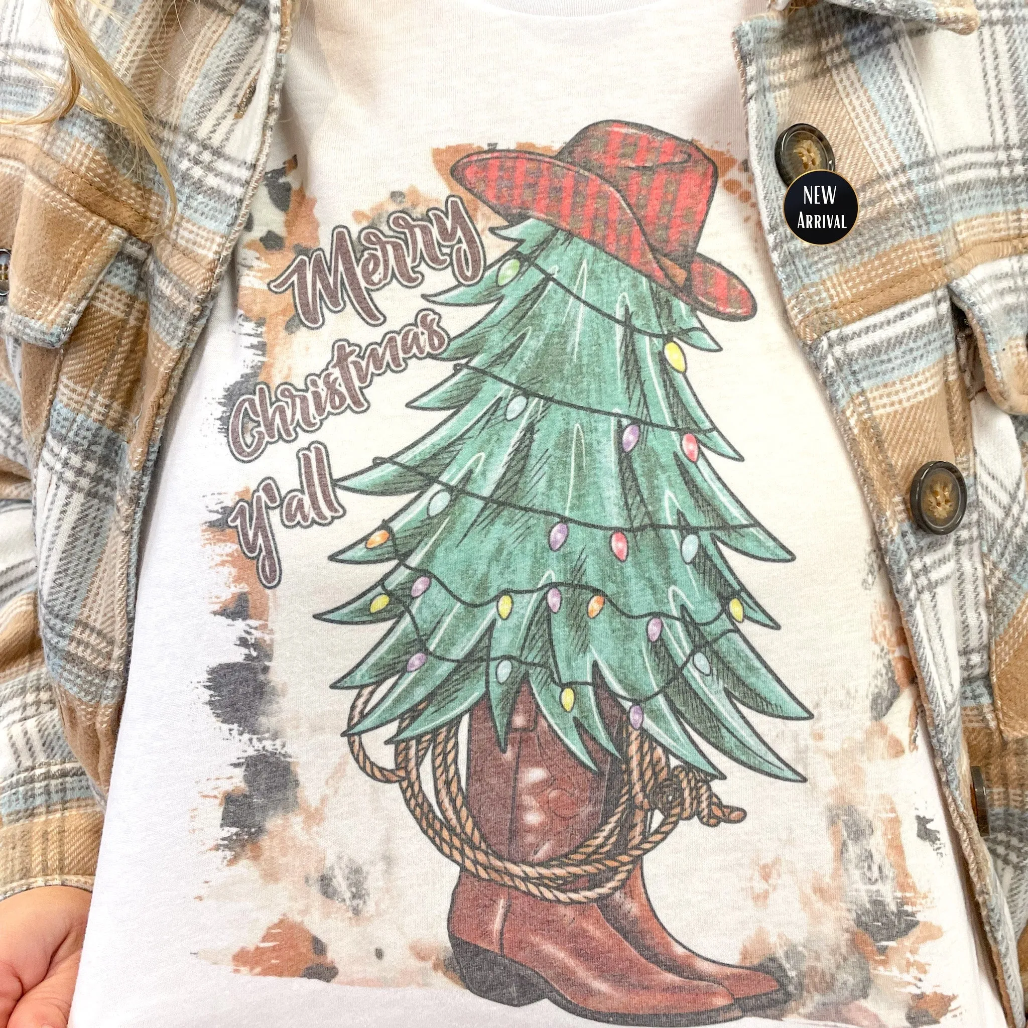 Cowboy Christmas Tree Western Graphic Tee Holiday