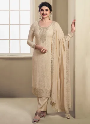 Cream Beige Chikankari Embroidered Pakistani Pant Suit