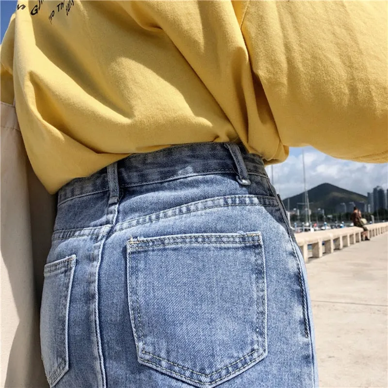 Denim Skirt Women Blue Solid Casual High Waist A Line Denim Skirt