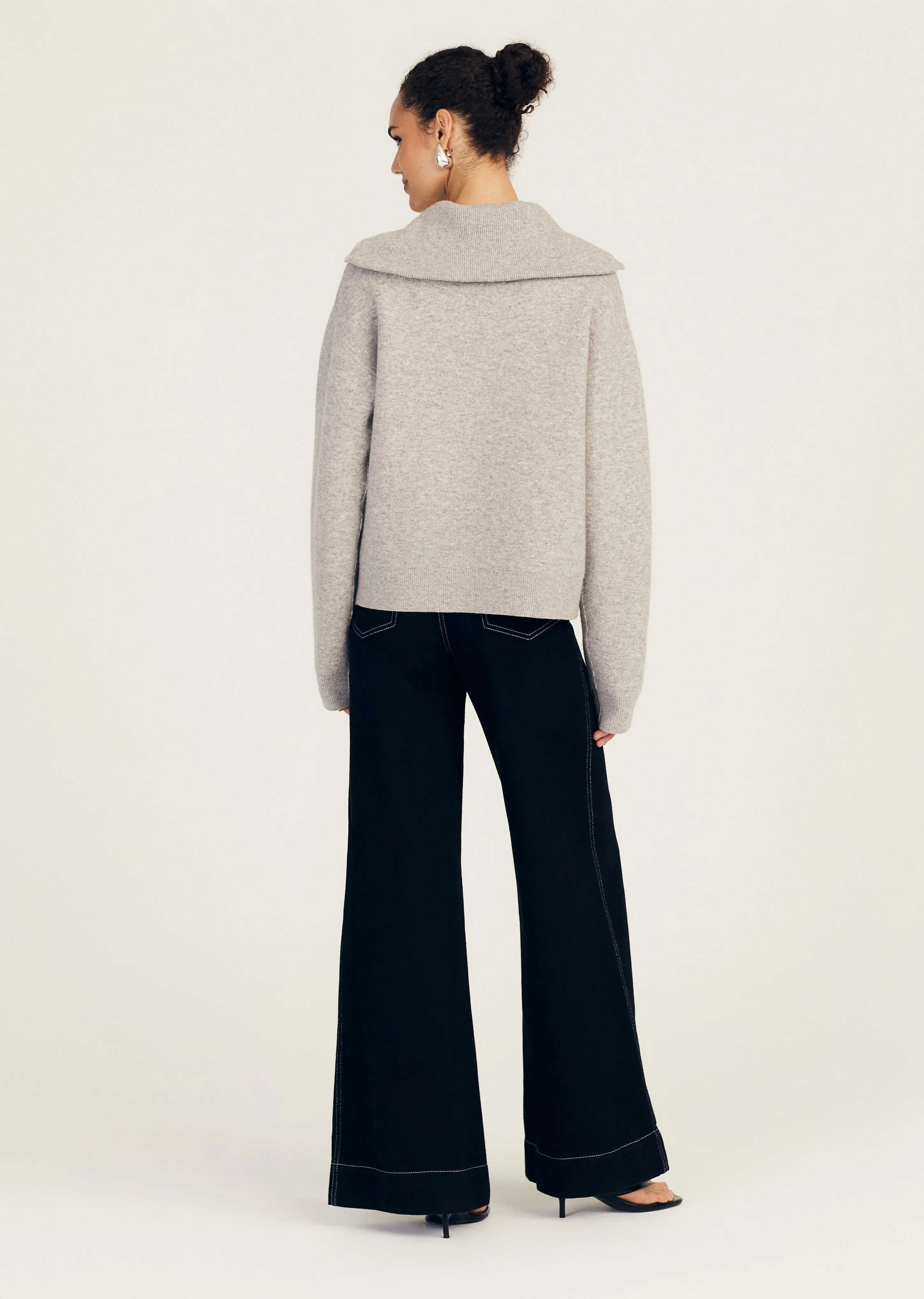 Derek Lam 10 Crosby - Samuel Reversible Quarter Zip Sweater in Light Grey