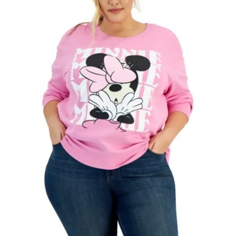 Disney Juniors Trendy Plus Size Minnie Mouse Graphic Fuchsia Pink Sweater, 1X