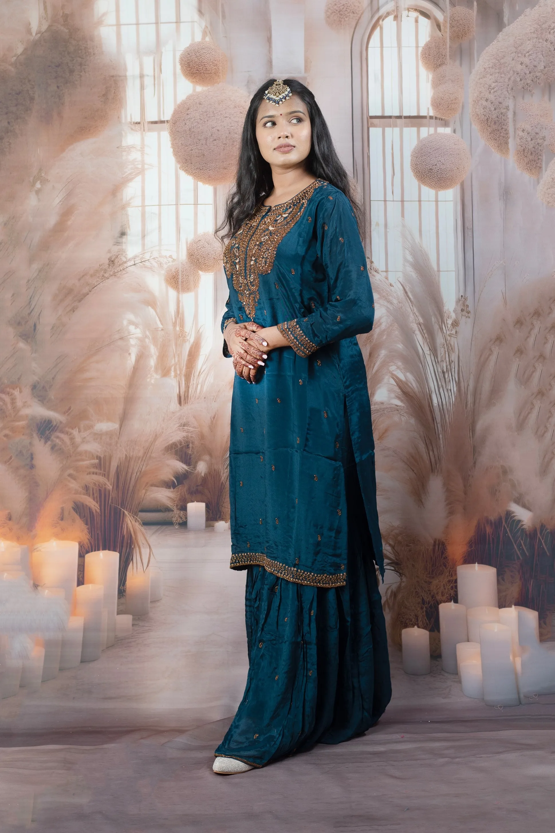 Elegant Navy Blue Color Ladies Suits