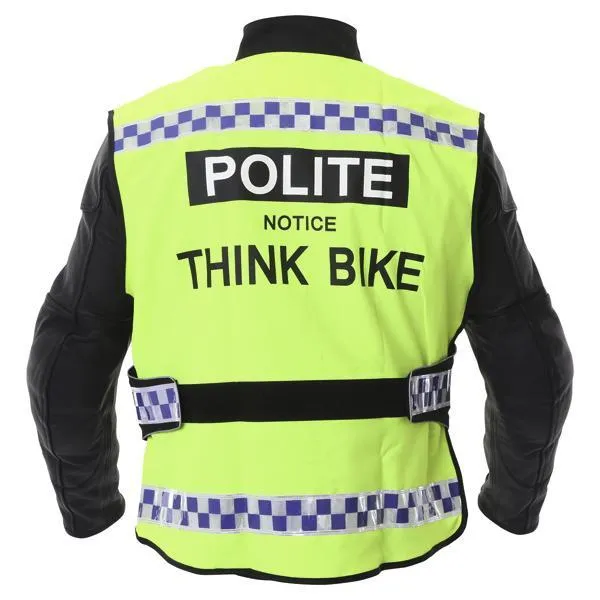 Equisafety POLITE Think Bike Hi Vis Waistcoat BLUE CHECKERED TAPE