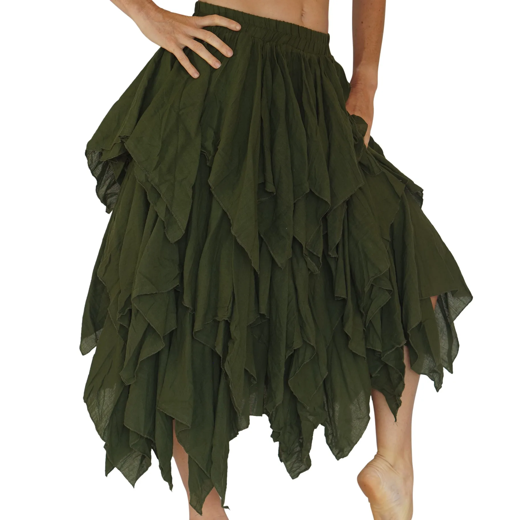 'Fay' Ragged Cut Fairy Skirt - Fern Green