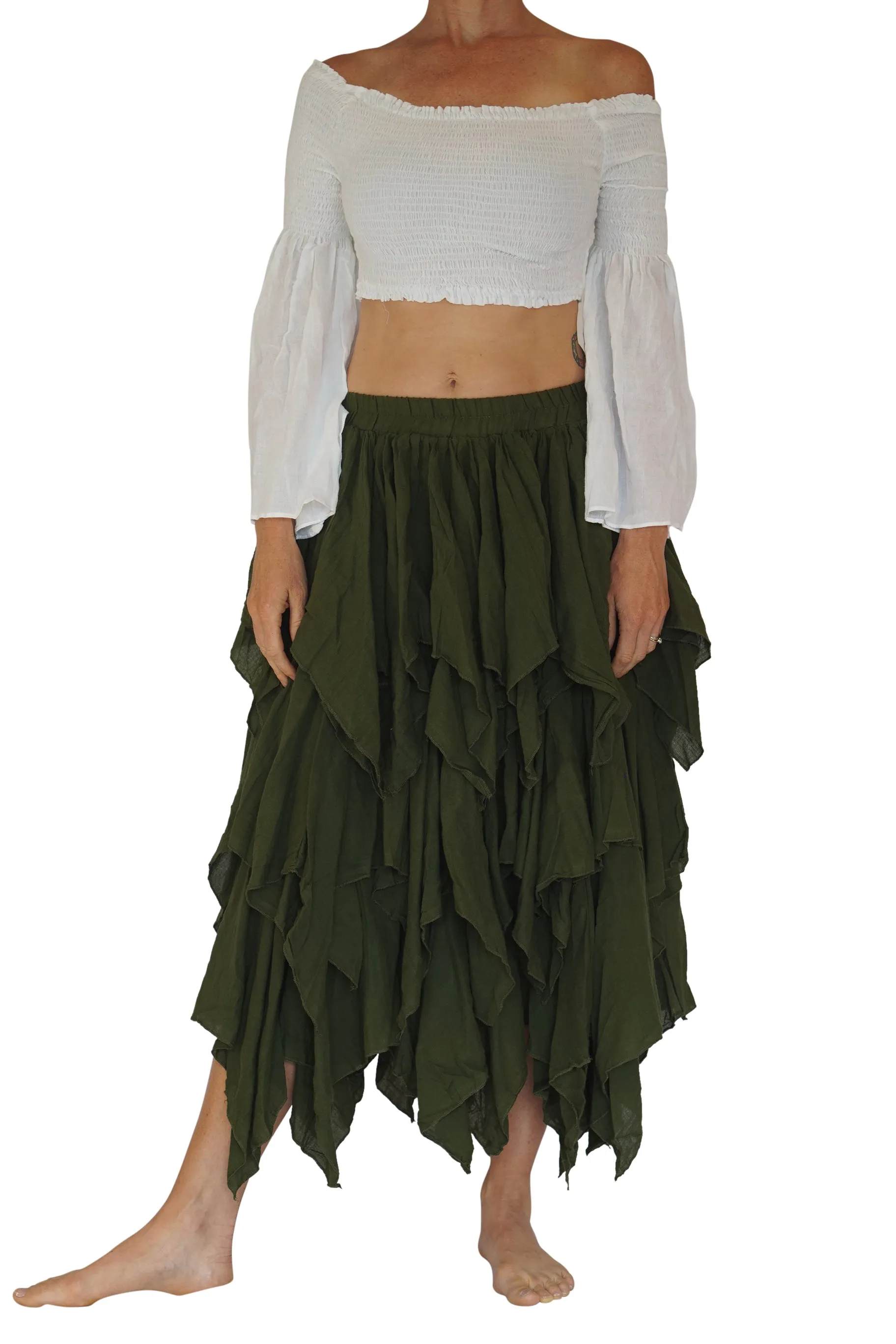 'Fay' Ragged Cut Fairy Skirt - Fern Green