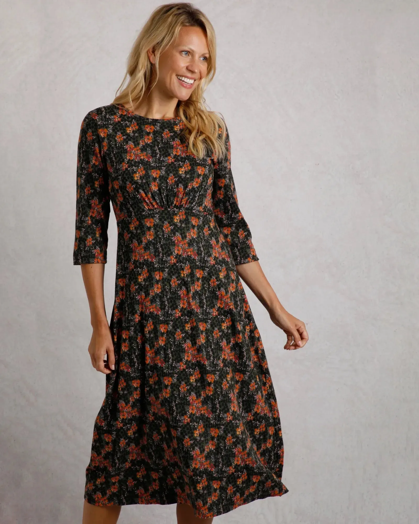 Felicity Fir Green Organic Cotton Printed Jersey Midi Dress