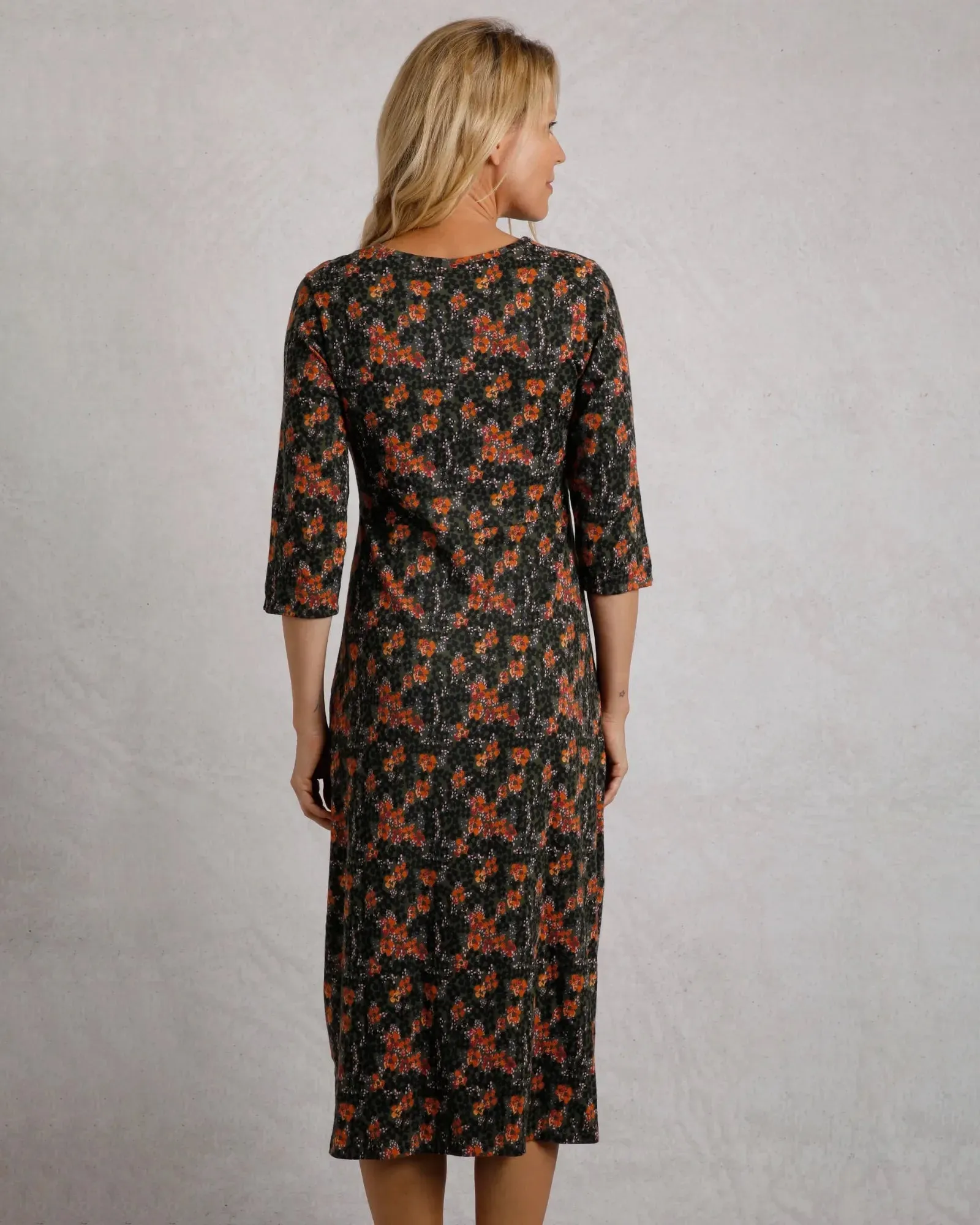 Felicity Fir Green Organic Cotton Printed Jersey Midi Dress