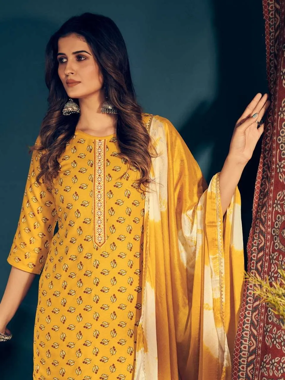 Fully Stitched Yellow Rayon Salwar Suits with Dupatta