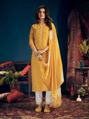 Fully Stitched Yellow Rayon Salwar Suits with Dupatta