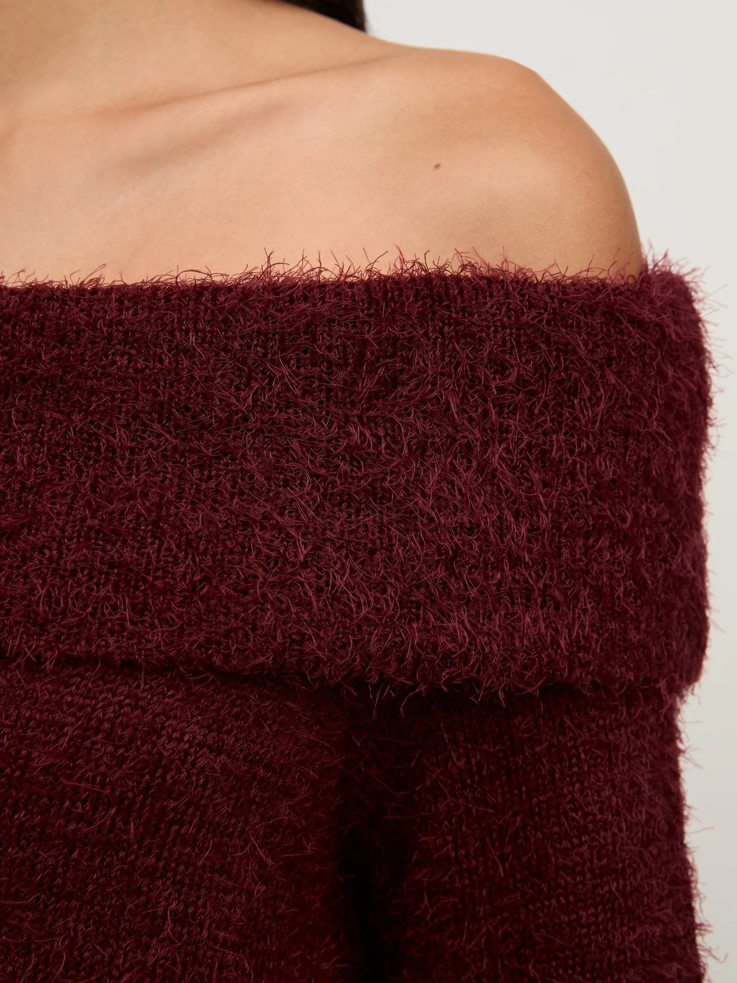 Fuzzy Off-The-Shoulder Pullover Sweater