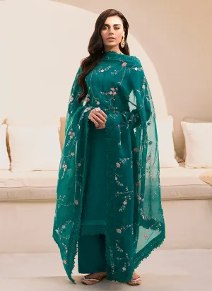 Green Multi Floral Embroidery Pant Style Suit