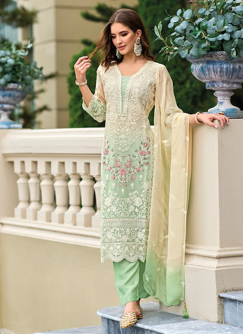 Green Multi Sequence Embroidery Designer Pant Suit