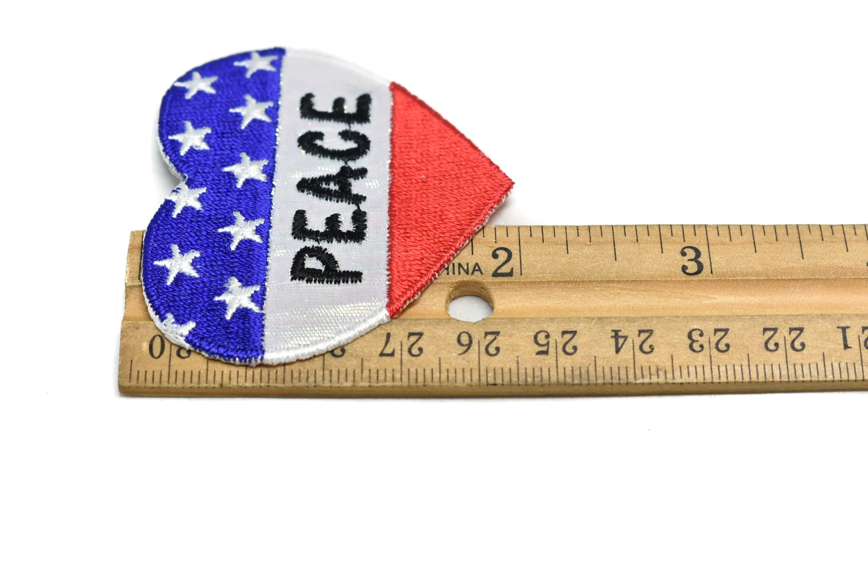 Heart-Shaped Patriotic Peace Iron-On Patch 2" x 2.25" - 1 Piece