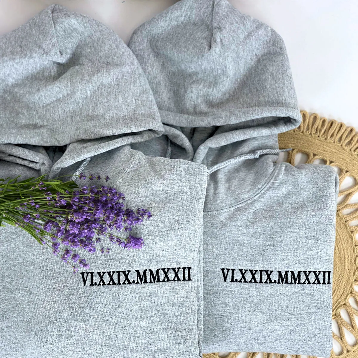 His and Hers Matching Hoodies Gift, Custom Embroidered Roman Numeral Sweatshirt, Hoodie Gift