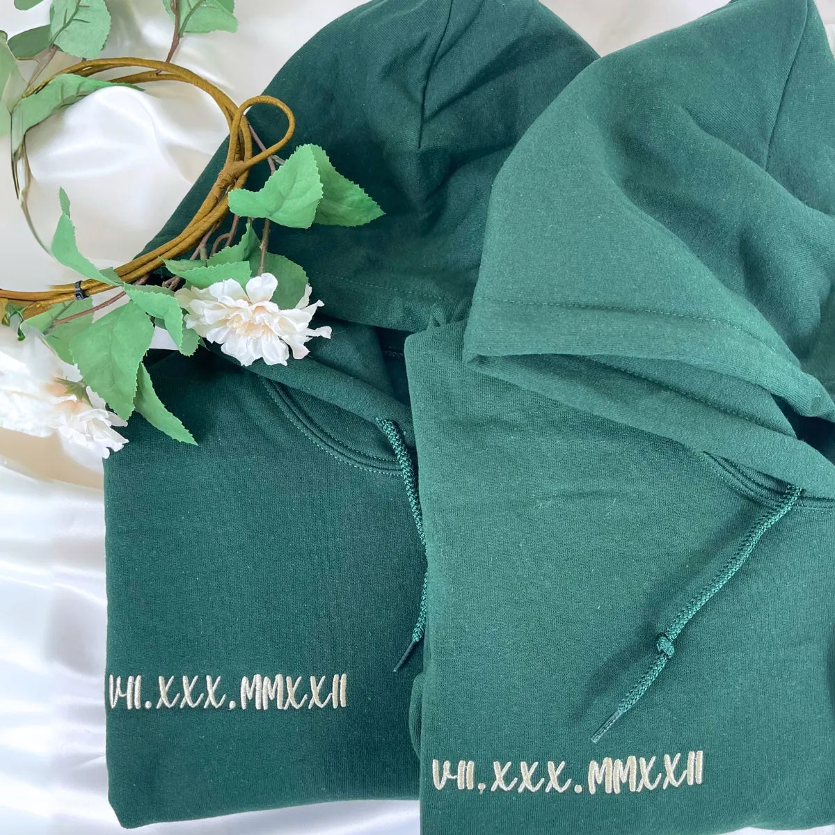 His and Hers Matching Hoodies Gift, Custom Embroidered Roman Numeral Sweatshirt, Hoodie Gift