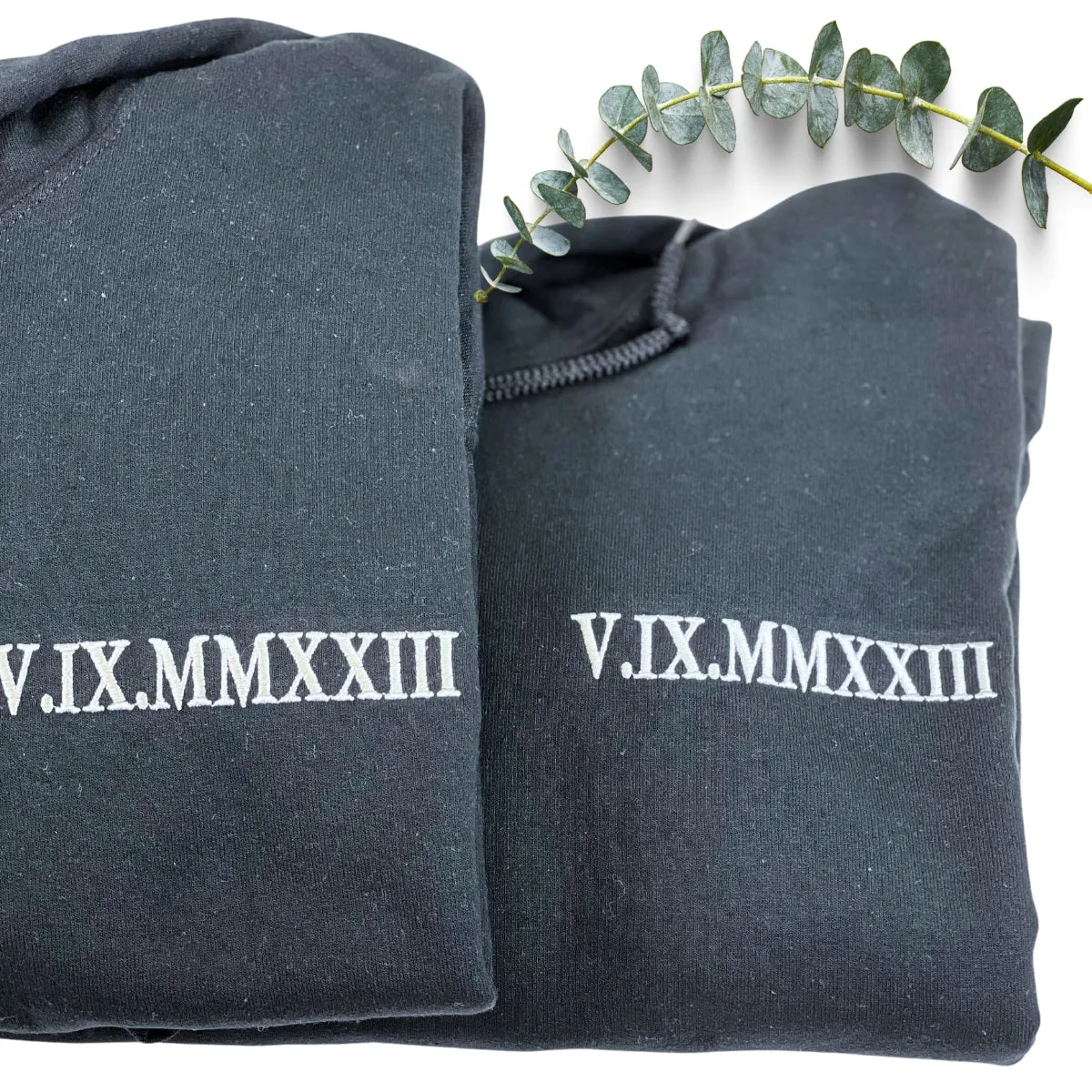 His and Hers Matching Hoodies Gift, Custom Embroidered Roman Numeral Sweatshirt, Hoodie Gift