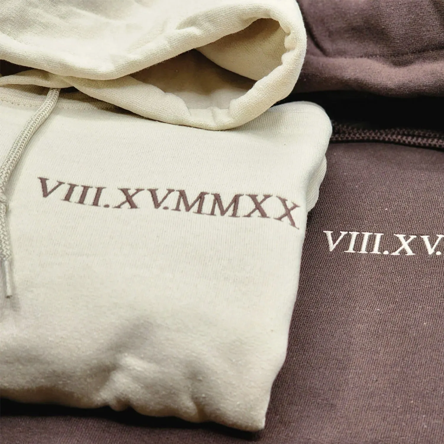 His and Hers Matching Hoodies Gift, Custom Embroidered Roman Numeral Sweatshirt, Hoodie Gift