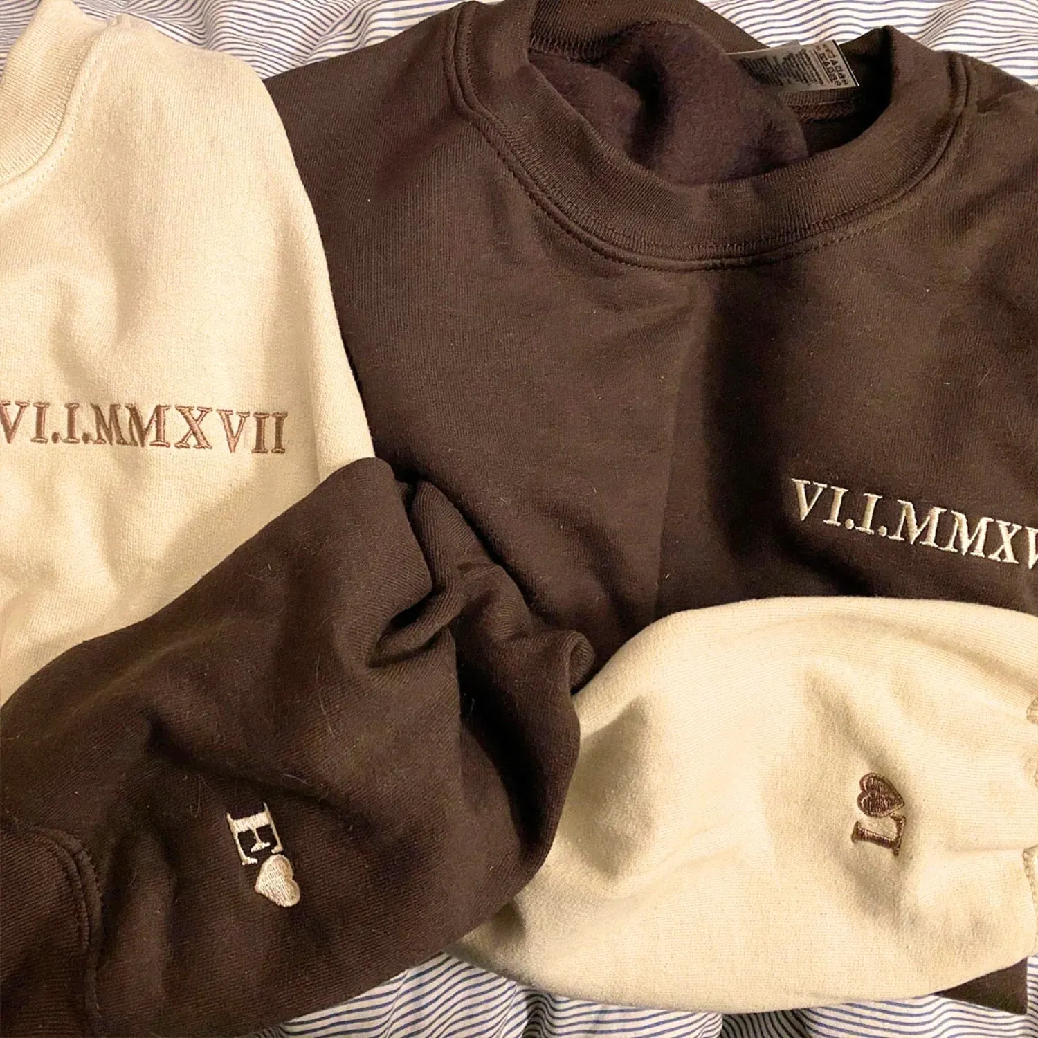 His and Hers Matching Hoodies Gift, Custom Embroidered Roman Numeral Sweatshirt, Hoodie Gift