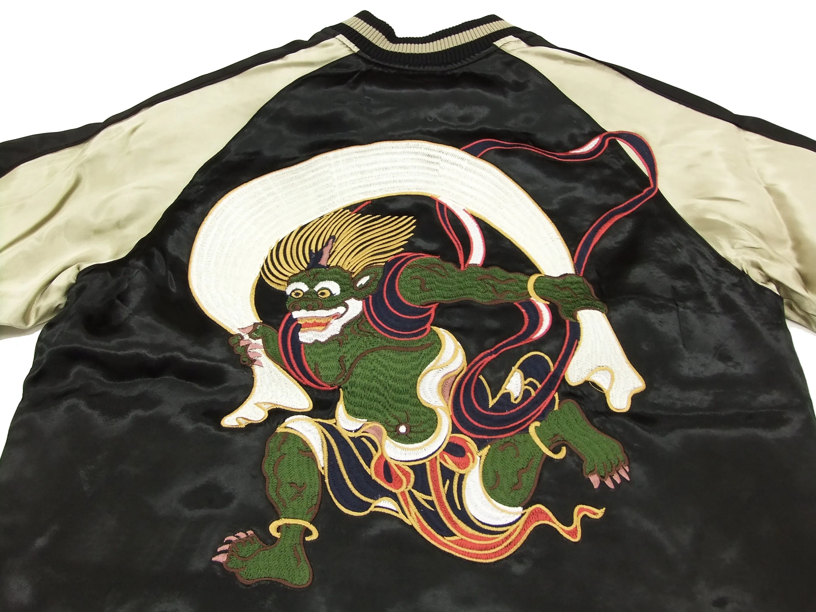 Japanesque Japanese Souvenir Jacket 3RSJ-020 Fujin Raijin Men's Sukajan Black/Gold