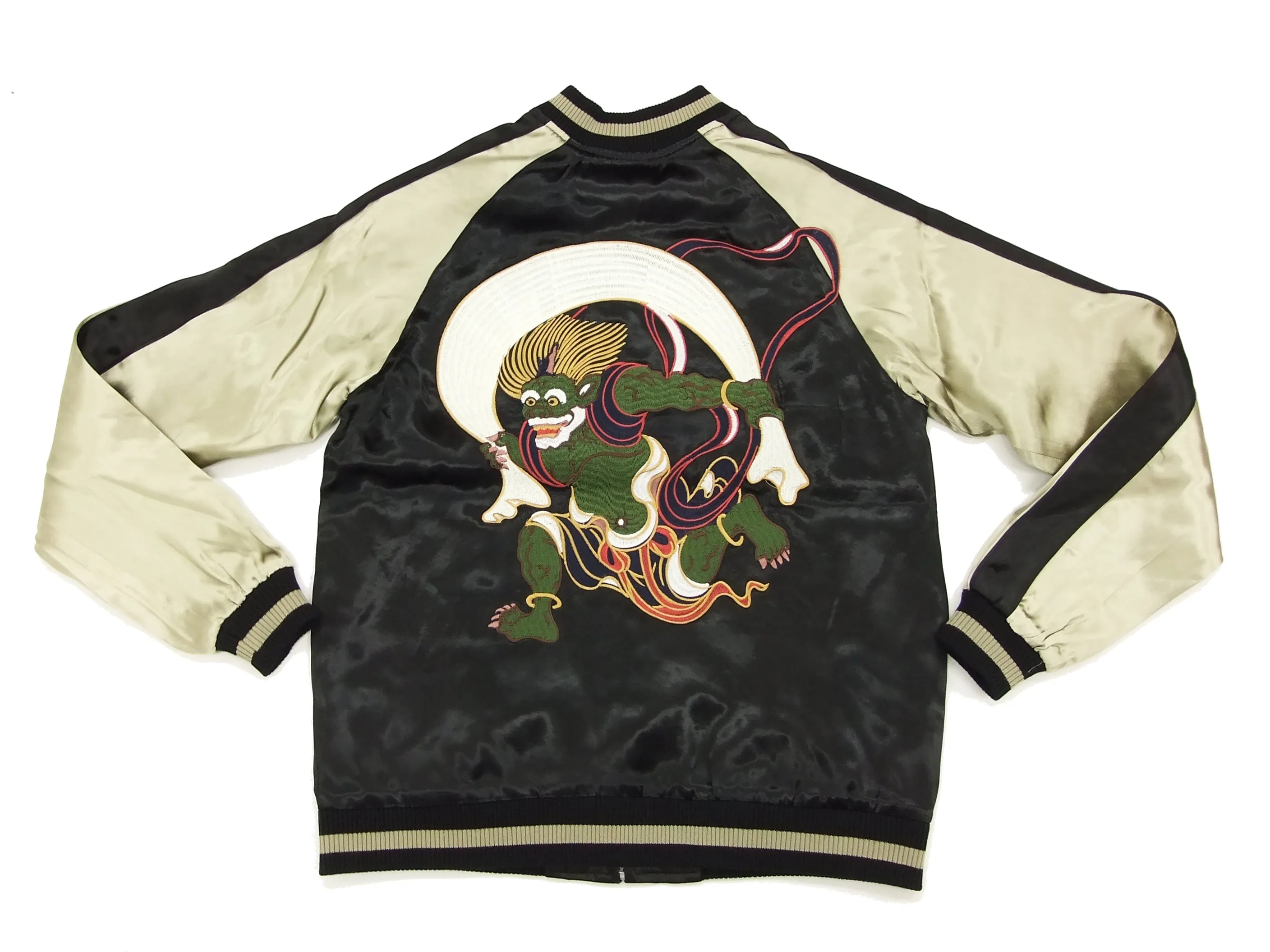 Japanesque Japanese Souvenir Jacket 3RSJ-020 Fujin Raijin Men's Sukajan Black/Gold