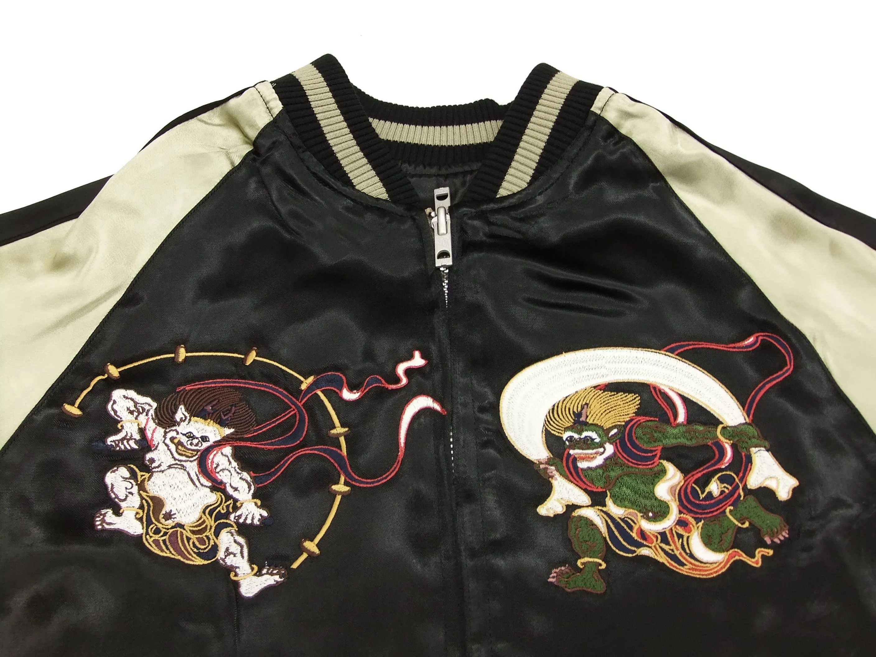 Japanesque Japanese Souvenir Jacket 3RSJ-020 Fujin Raijin Men's Sukajan Black/Gold