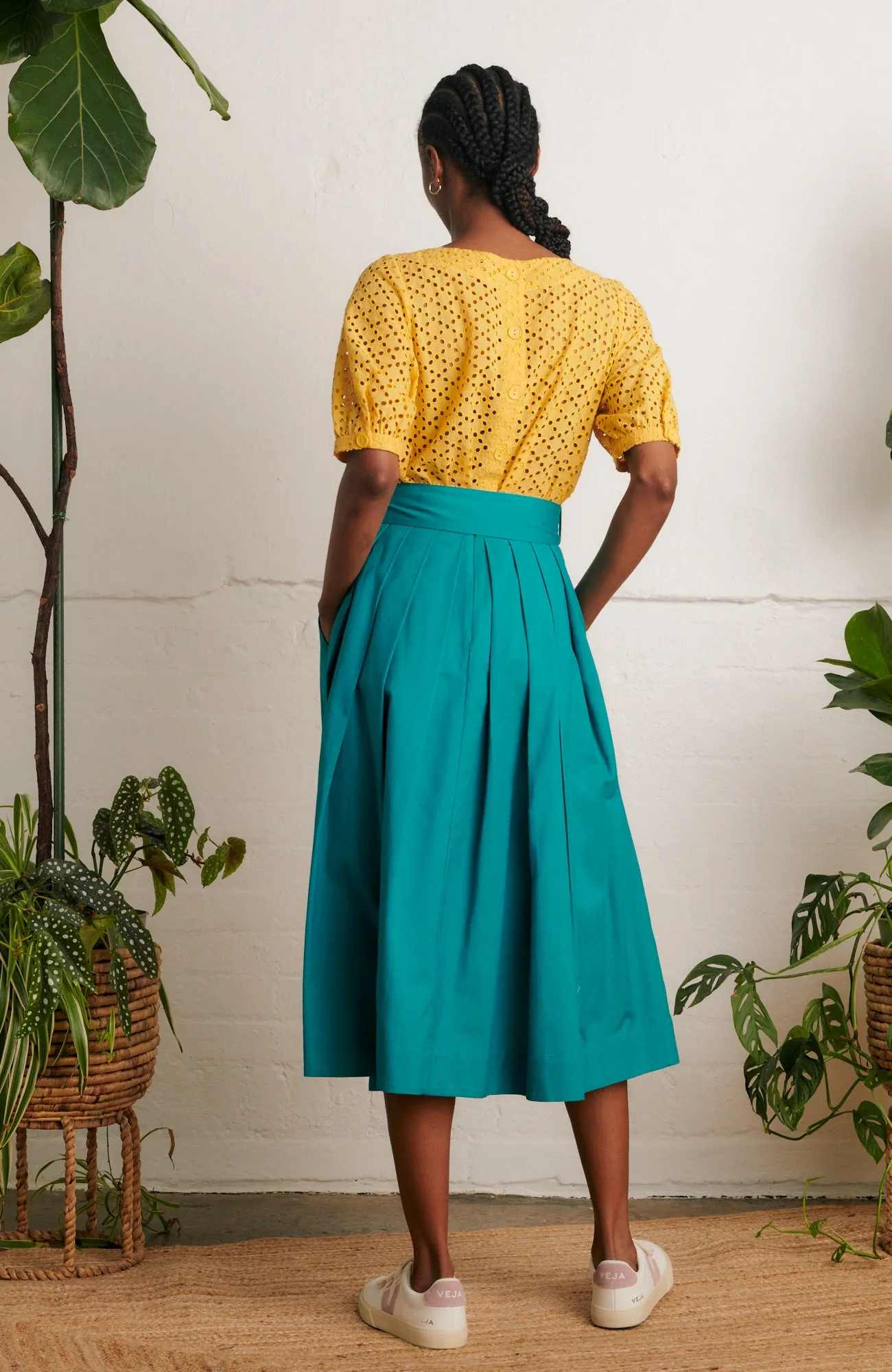 Jemima Cotton Linen Teal Skirt