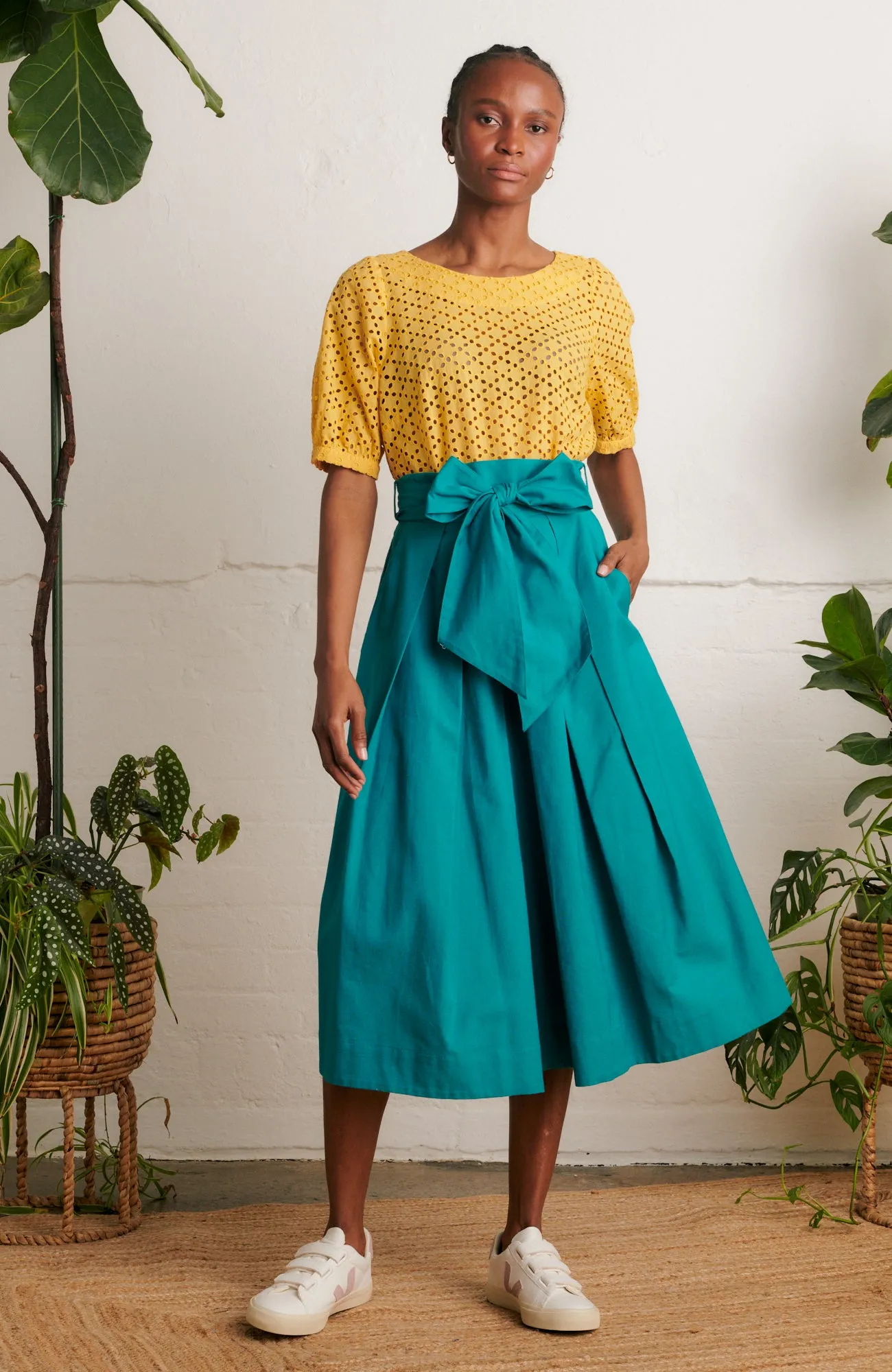 Jemima Cotton Linen Teal Skirt