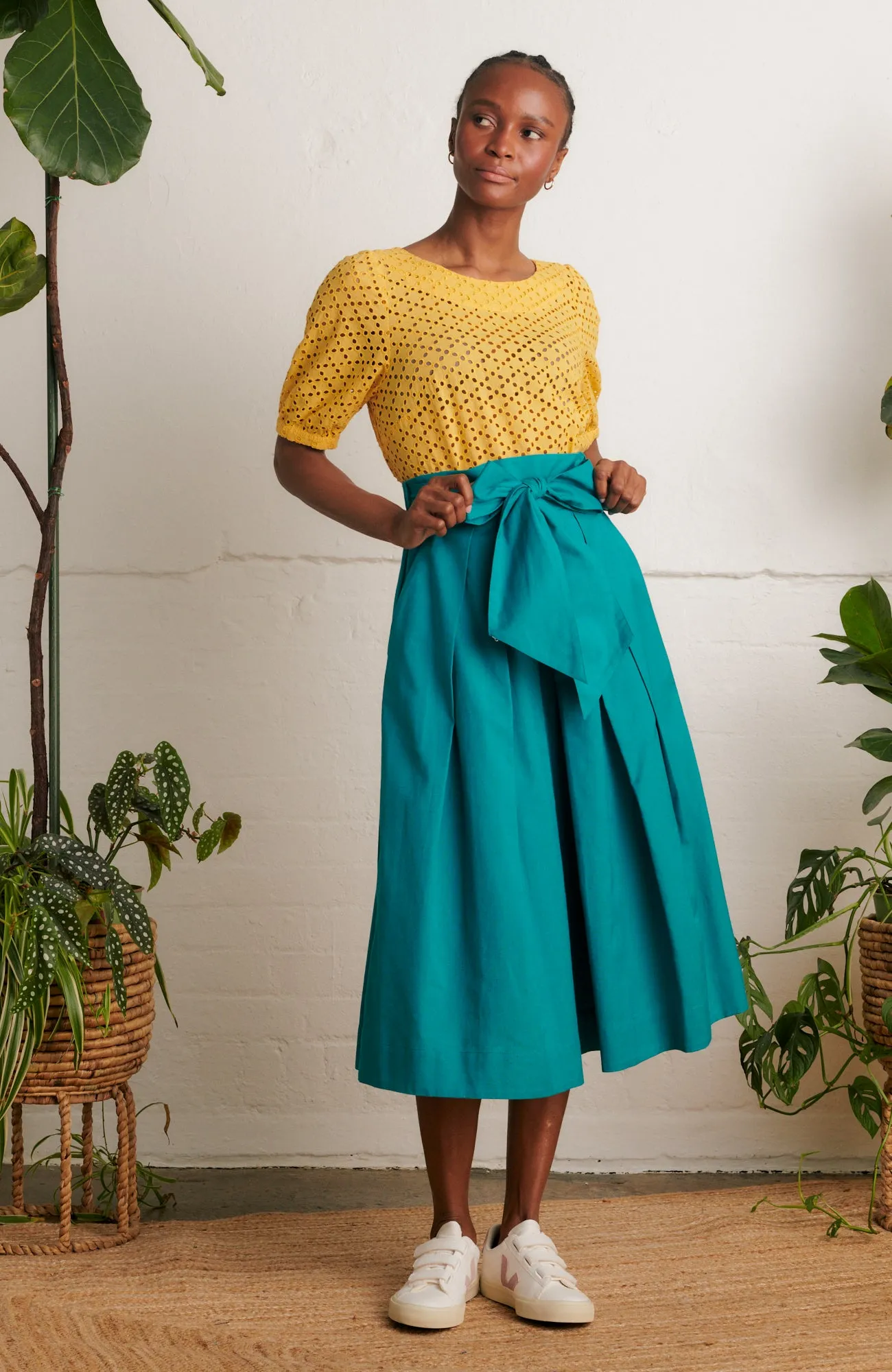 Jemima Cotton Linen Teal Skirt