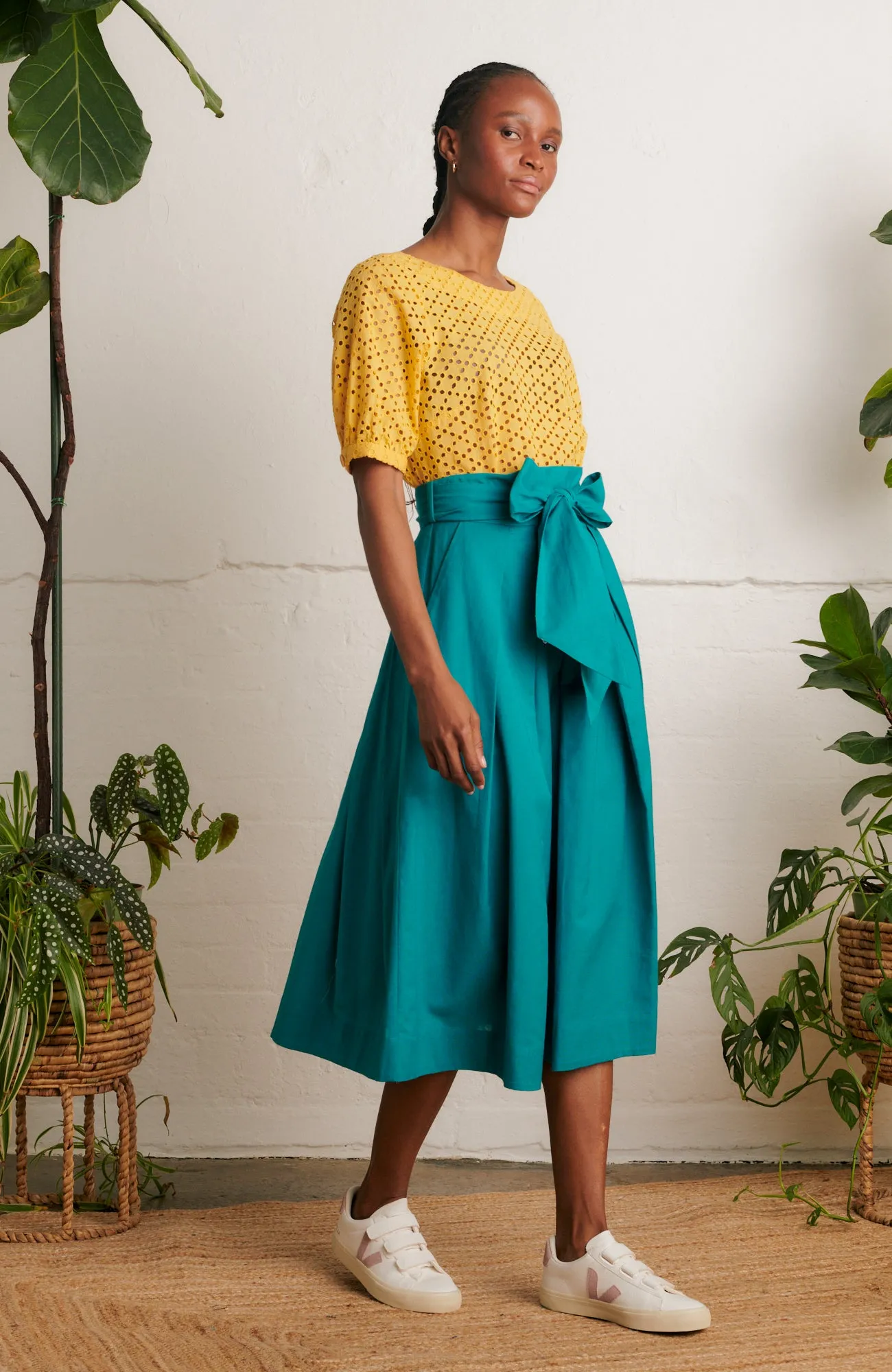 Jemima Cotton Linen Teal Skirt