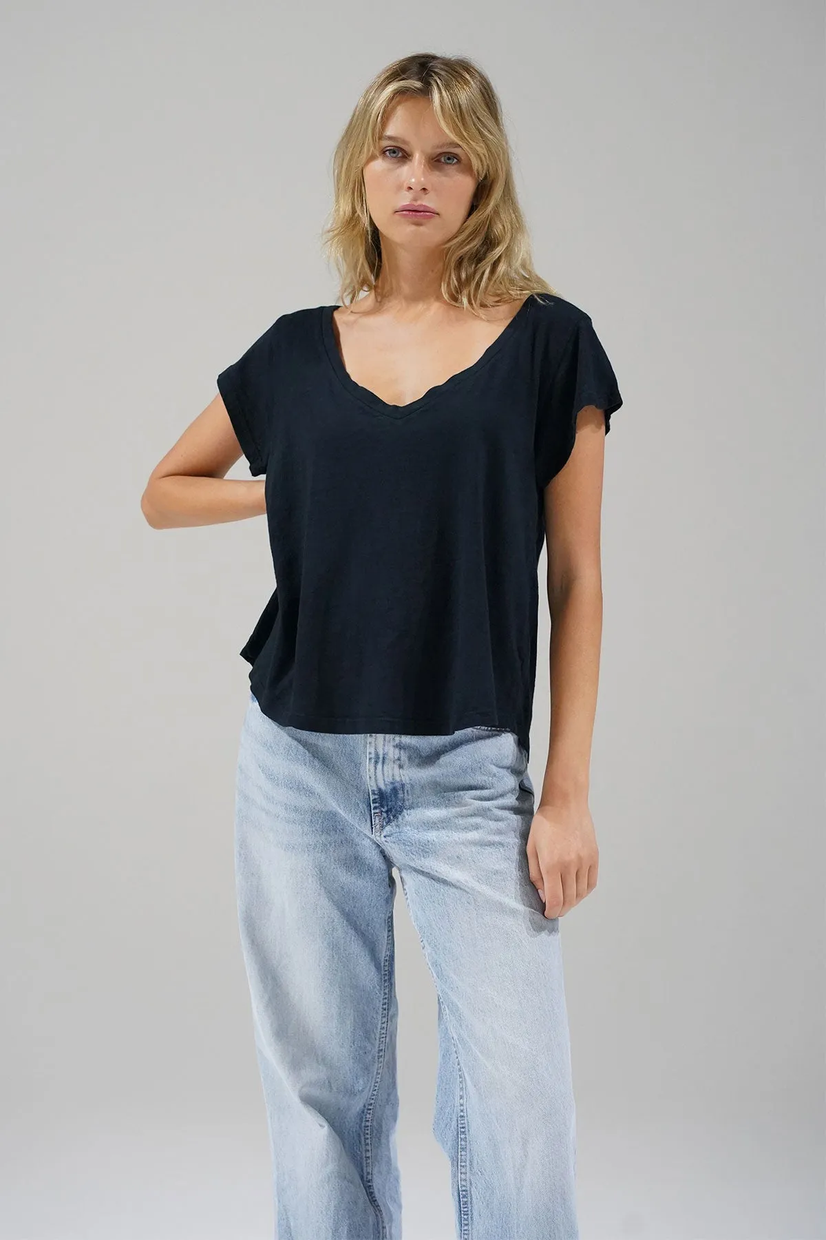 Kaden Cotton V Neck - Black