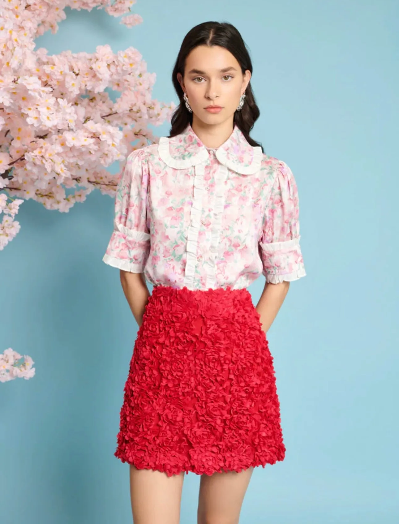 Kanzan Floral Ruffle Blouse