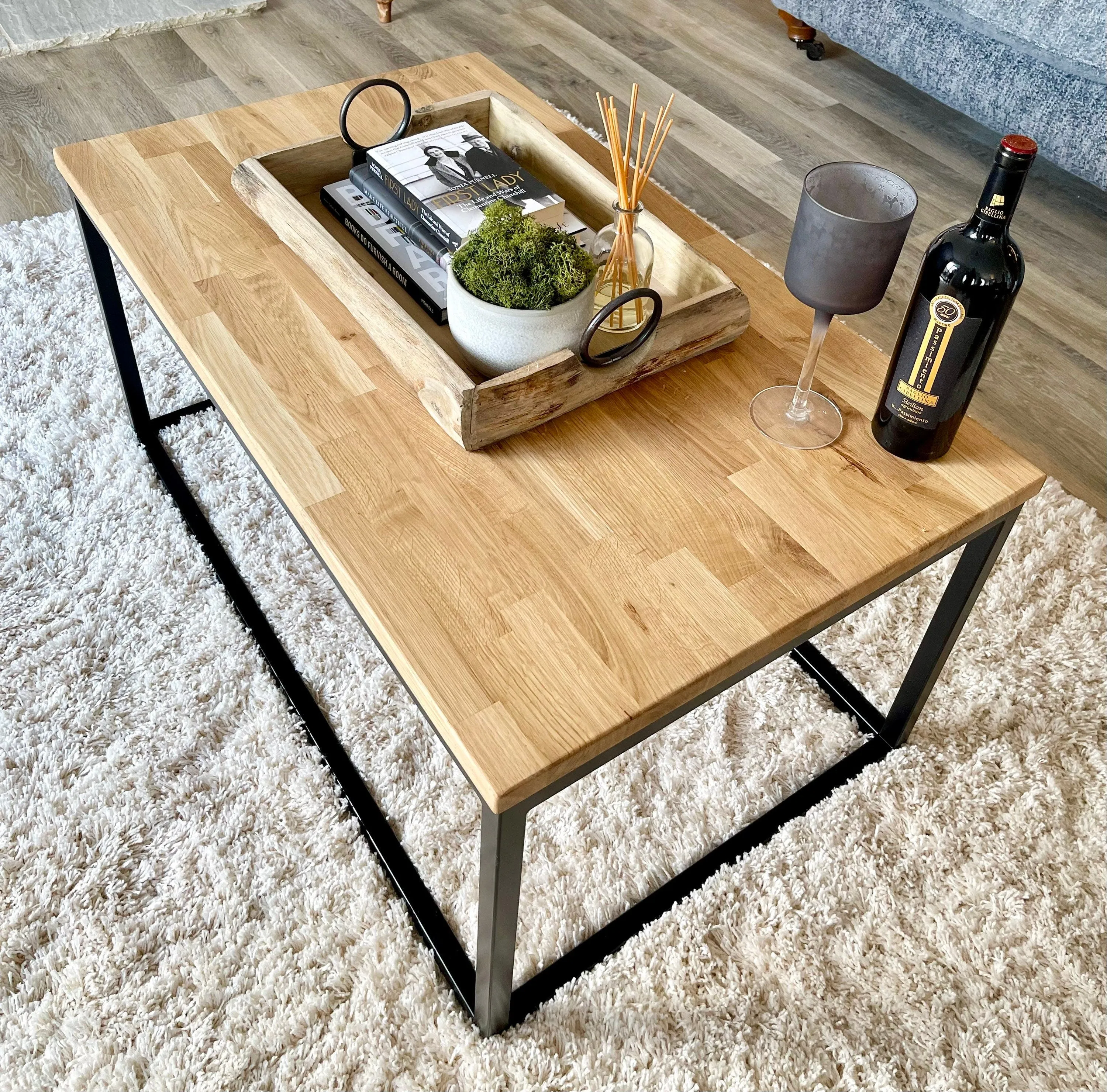 Landon Oak Metal Coffee Table