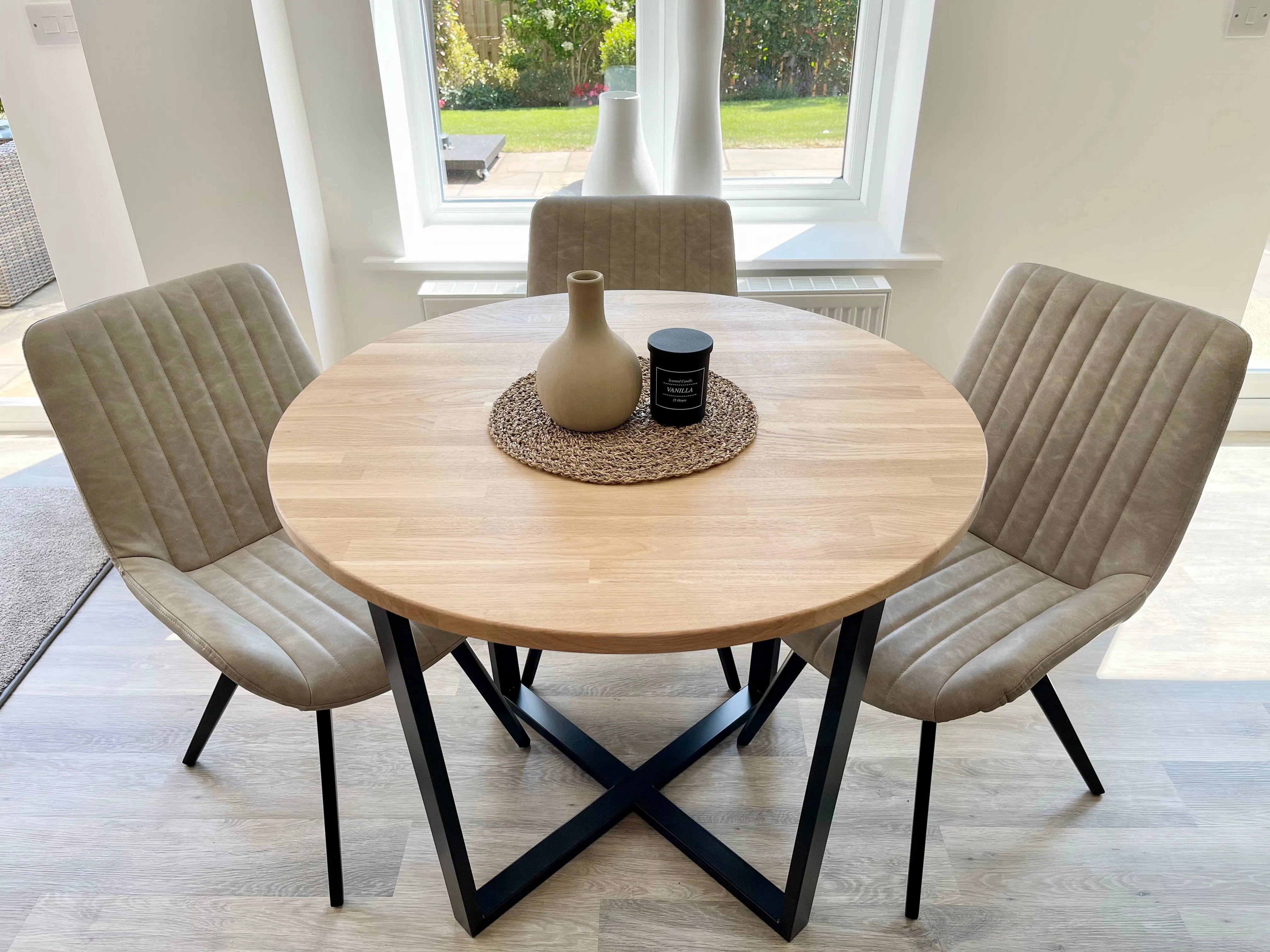 Landon Round Oak Metal Dining Table