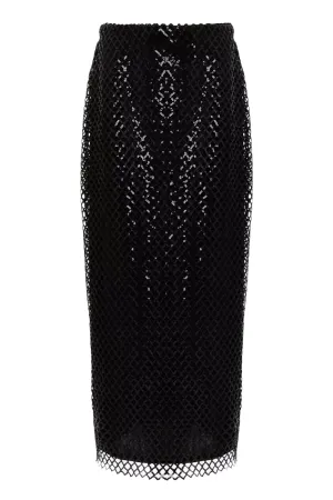 Mauve Black Mesh Sequin Midi Skirt