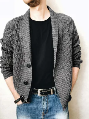 Men's Casual Shawl Collar Cardigan Long Sleeve Button Down Cardigan Lightweight Open Front V Neck Sweater