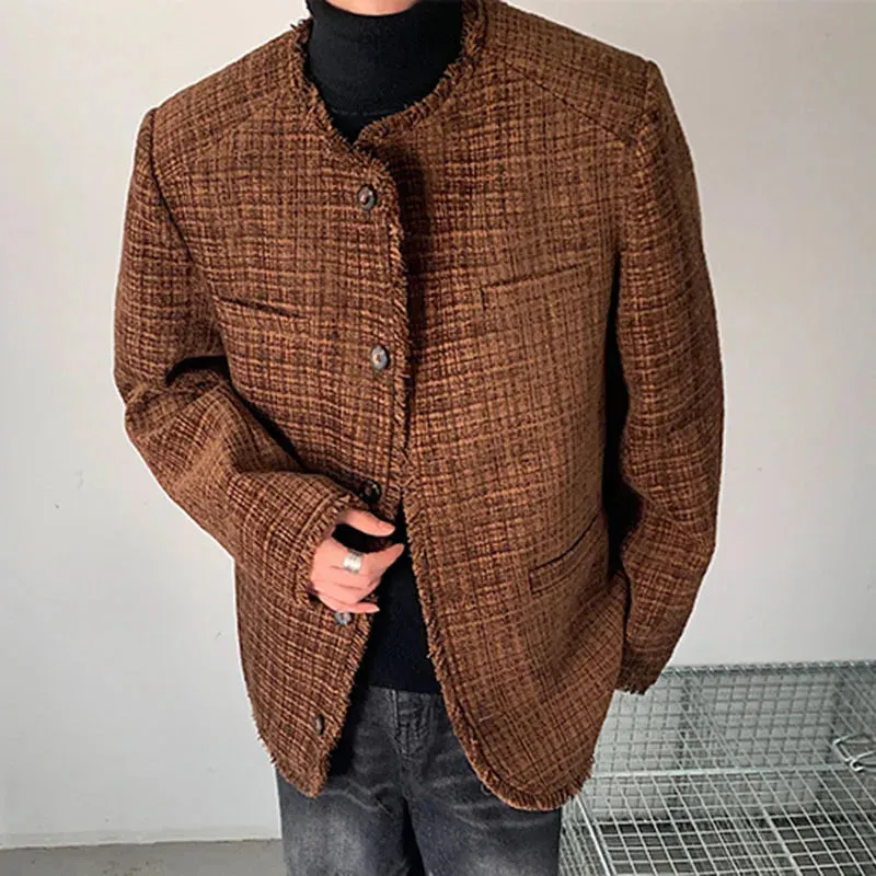 Men's Jackets Casual Gradient Color Round Neck Rough Selvedge Design Male Short Coats Korean Stylish Spring 9C4873