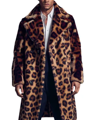 Men's Luxe Leopard Print Faux Fur Long Coat