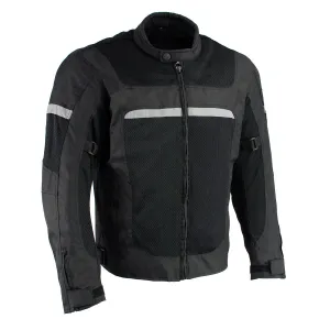 Milwaukee Leather MPM1794 Black Armored Mesh Racer Jacket with Reflective Piping for Men - All Season Jacket