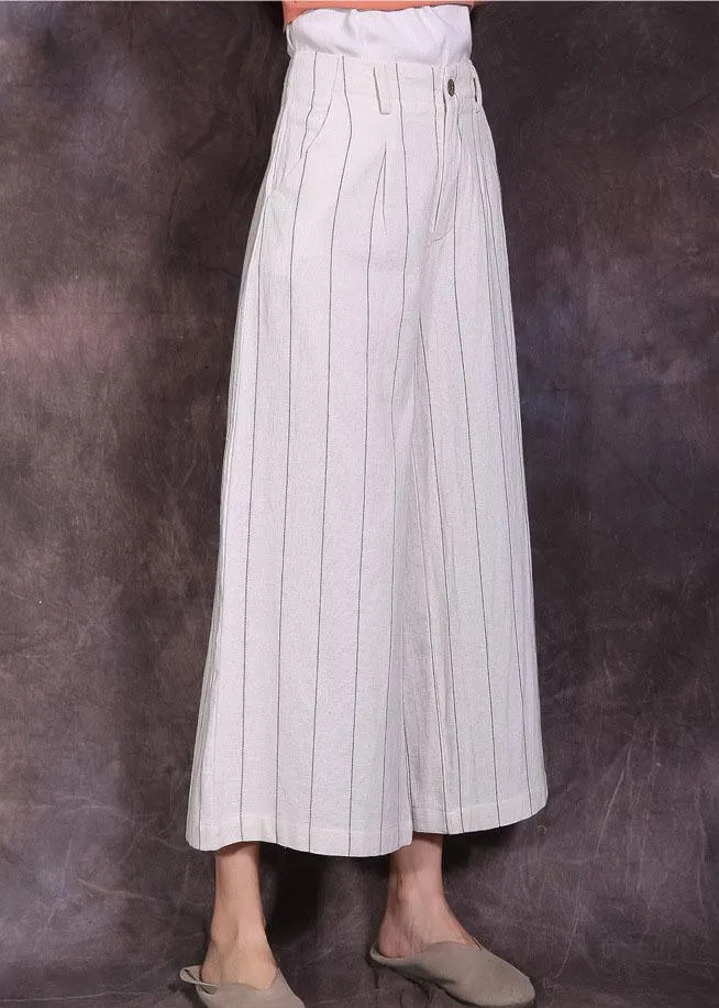 new linen vintage women casual white striped crop pants skirts