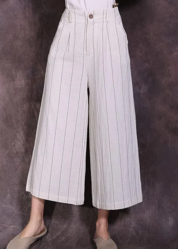 new linen vintage women casual white striped crop pants skirts