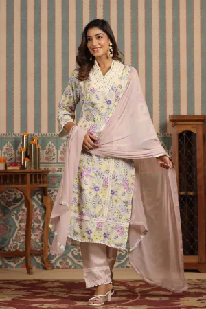 Orchid Creme Muslin Suit Set