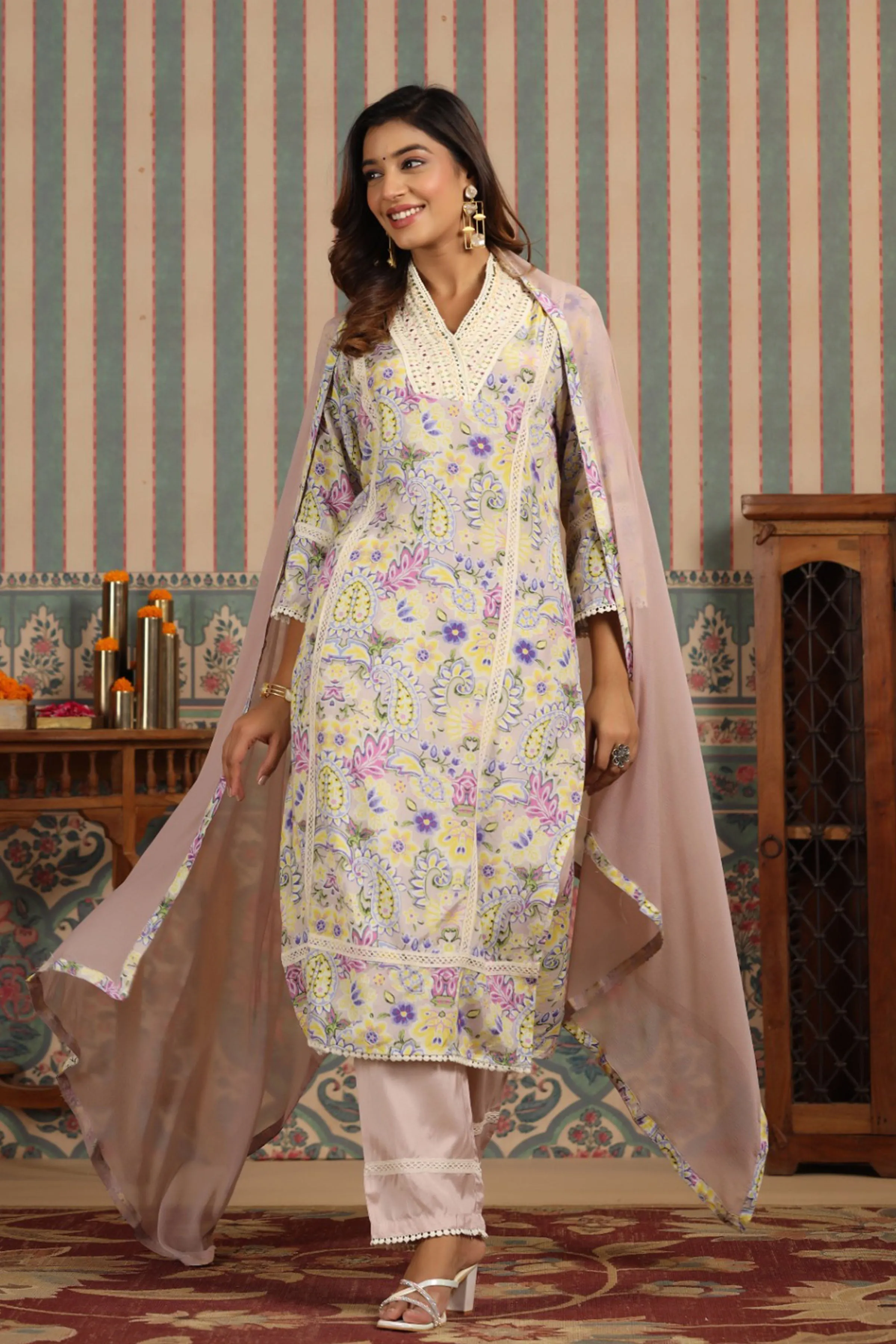 Orchid Creme Muslin Suit Set